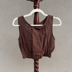 Elegant Brown Sleeveless Crop Top